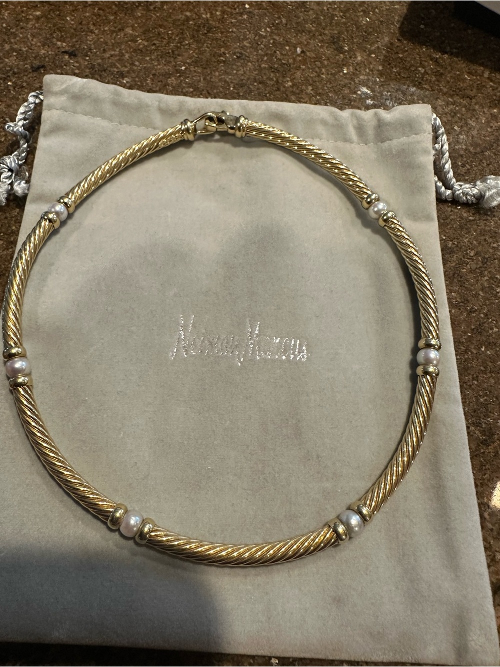 18k Gold David Yurman Gold Cable Necklace with Pearl Accents